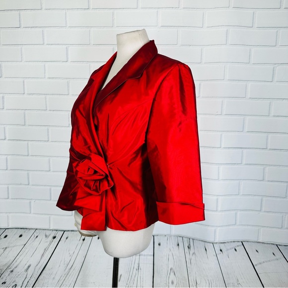 Alex Evenings Red Taffeta Bow Jacket - Size Medium - Picture 4 of 16